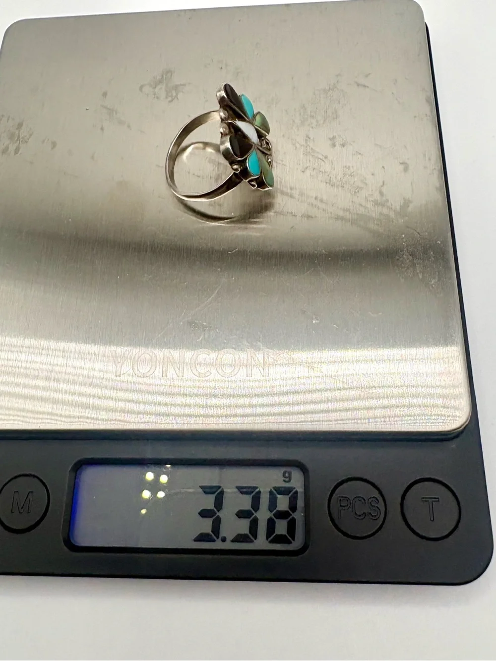Vintage Sterling Silver Turquoise MOP Onyx Butterfly Ring Size 8